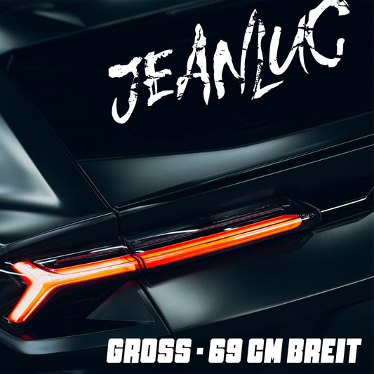 "JEANLUC" Autoaufkleber in 3 Größen (schwarz und weiß)