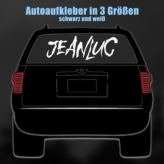 "JEANLUC" Autoaufkleber in 3 Größen (schwarz und weiß)